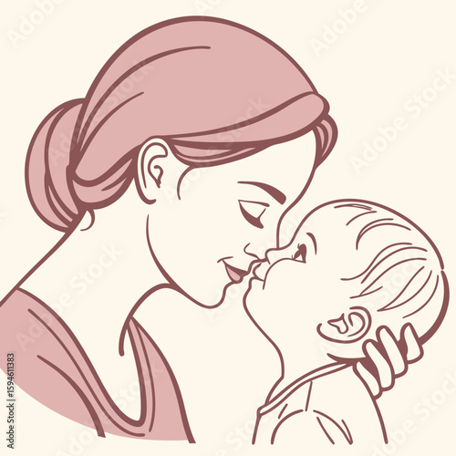 Mother kissing baby tender moment forehead love