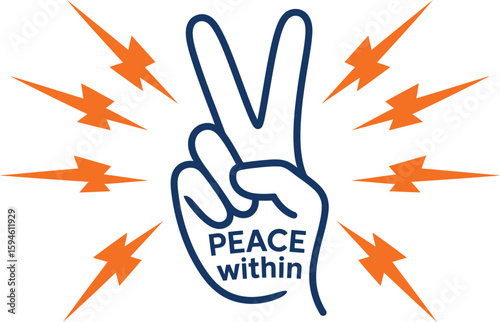 Vector art of peace sign hand with radiating energy