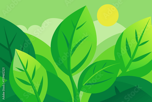 fresh green foliage in sunlight