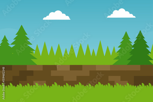grassy field beside forest wall