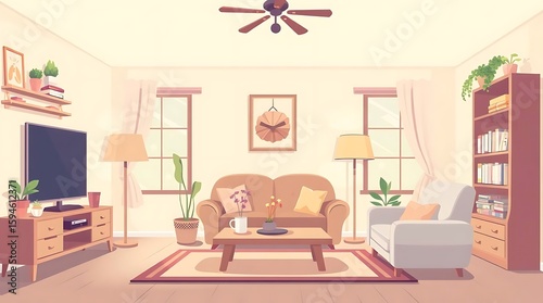 An adorable and charming vector illustration of a cute living room