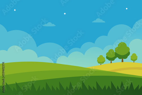 grassy plains with distant woods