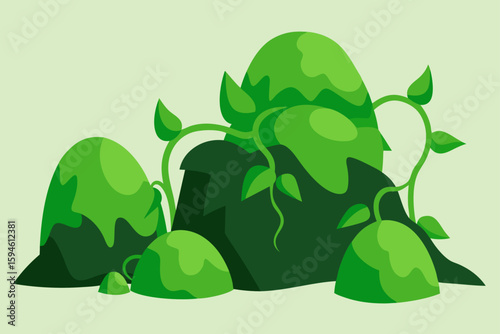 green covered rocks and vines
