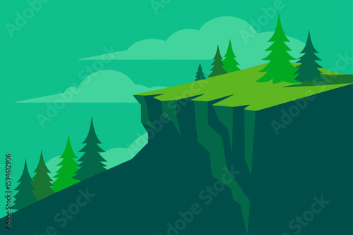 verdant cliff face with trees