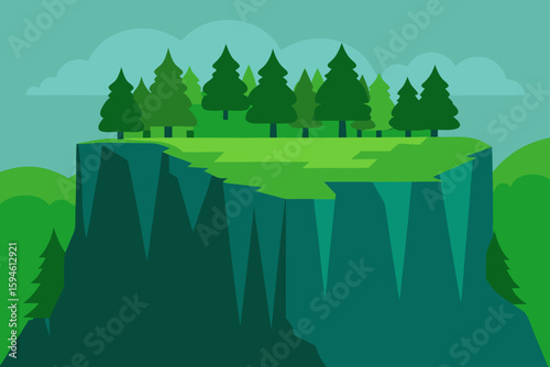 verdant cliff face with trees