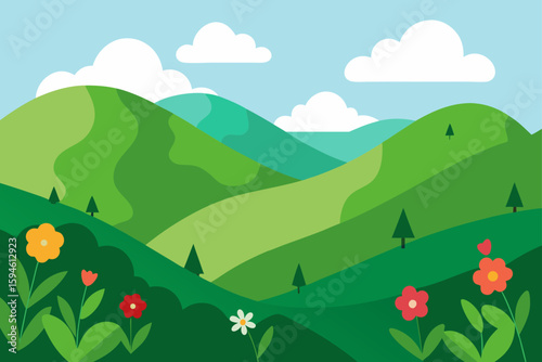 verdant hillside with wildflowers