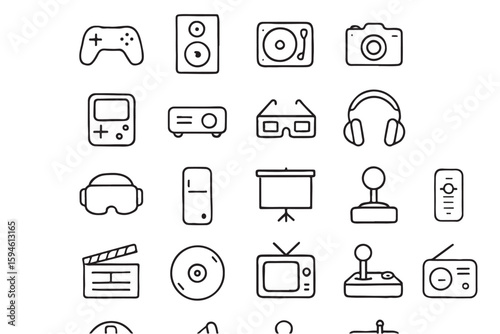 Hand drawn icons of entertainment and technology devices