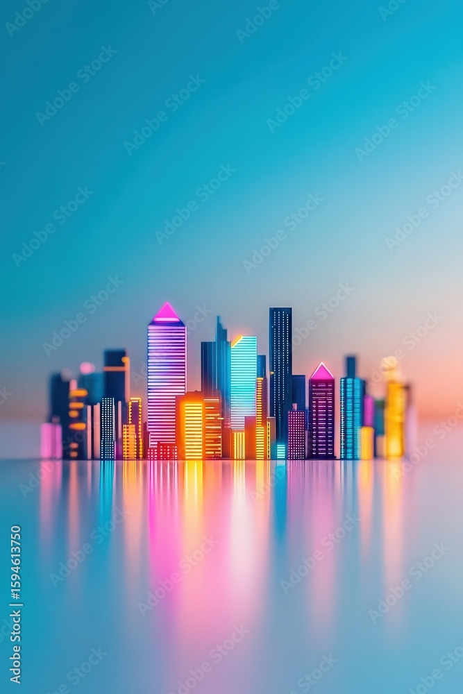 Fototapeta premium Neon Cityscape with Vibrant Lights and Reflections