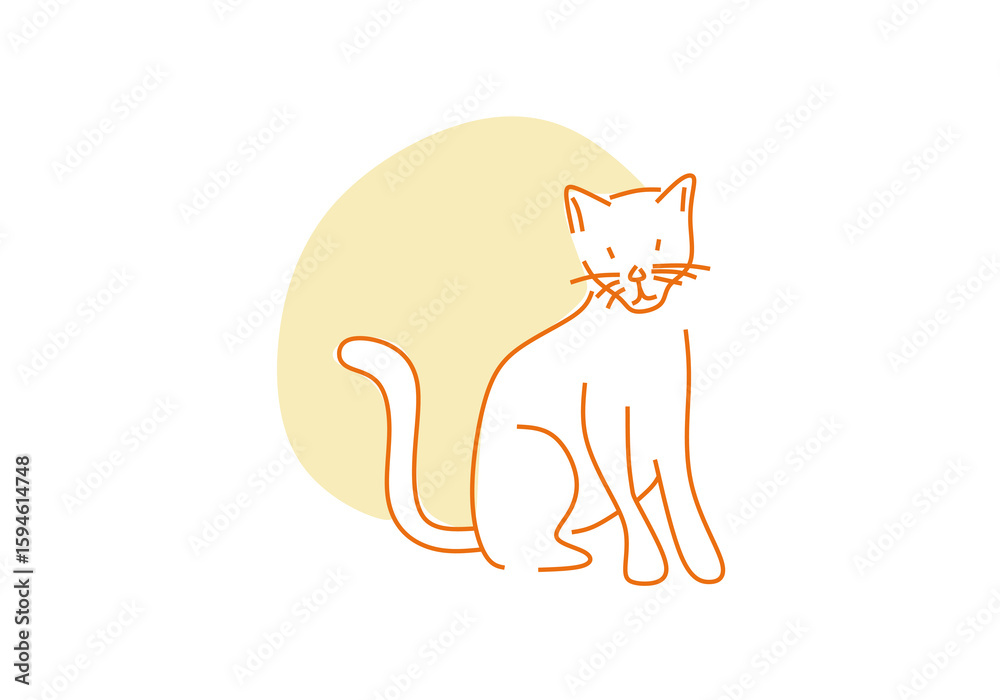 Fototapeta premium Minimalist line drawing of a cat in a relaxed pose. 