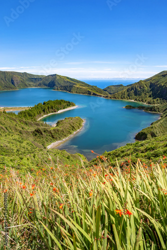 Lake Lagoa do Fogo, Lake of Fire, Vila Franca do Campo, Sao Miguel Island, Azores, Portugal, Europe.