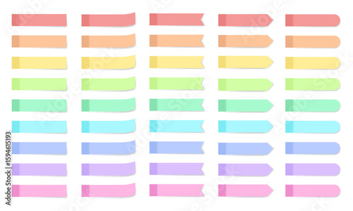 Pastel-toned long sticky notes with 5 edge styles, including arrow, curve, and triangle tips. Perfect for feminine UI and light-themed designs.