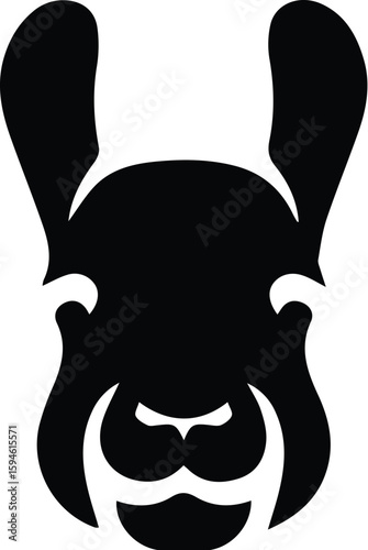 The alpaca face silhouette is isolated on transparent background
