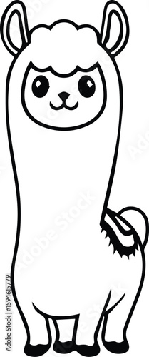 A cute cartoon llama is isolated on transparent background