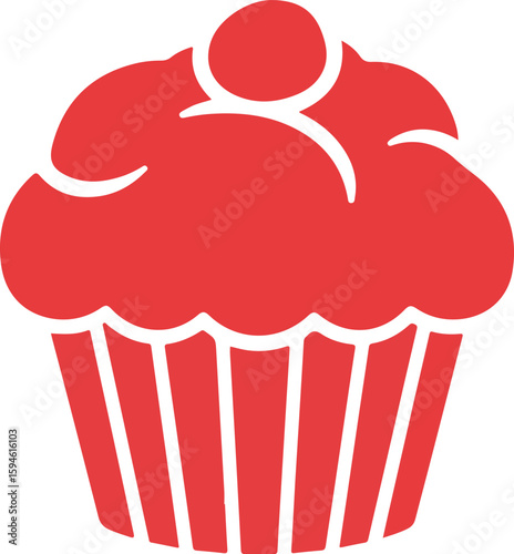 Red Cupcake Icon: Simple Bakery Design