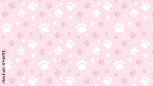 Cute seamless paw print pattern on pink background. White and soft pink dog and cat footprints. Perfect for baby products, pet-themed designs, nursery decor, fabric, and animal-related projects
