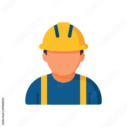 Funny cartoon construction worker with a yellow hardhat