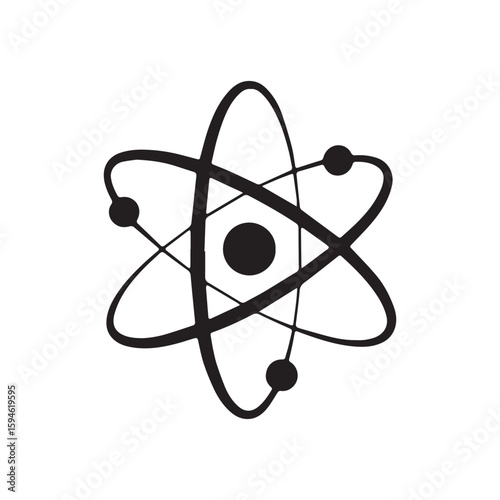 An atomic symbol illustration on a black background depicts a molecular structure representing scientific energy