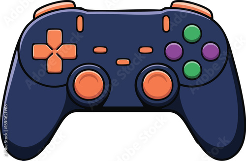 Video game controller vector illustration with joystick and buttons isolated on white background