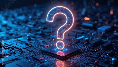question mark on a blue circuit board