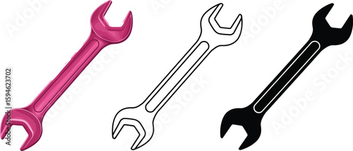 Vector wrench tool set illustration for construction repair mechanic isolated on white background vector