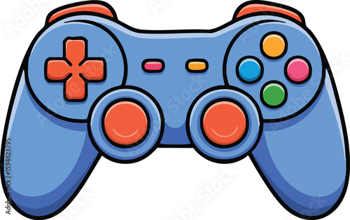 Video game controller vector illustration with joystick and buttons isolated on white background