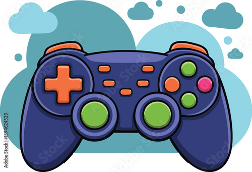 Video game controller vector illustration with joystick and buttons isolated on white background