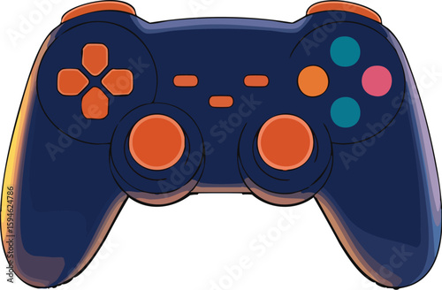 Video game controller vector illustration with joystick and buttons isolated on white background