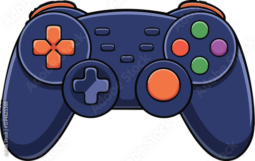 Video game controller vector illustration with joystick and buttons isolated on white background