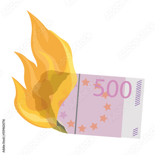 Burning money. Bankruptcy, financial crisis and inflation concept. Wasting money