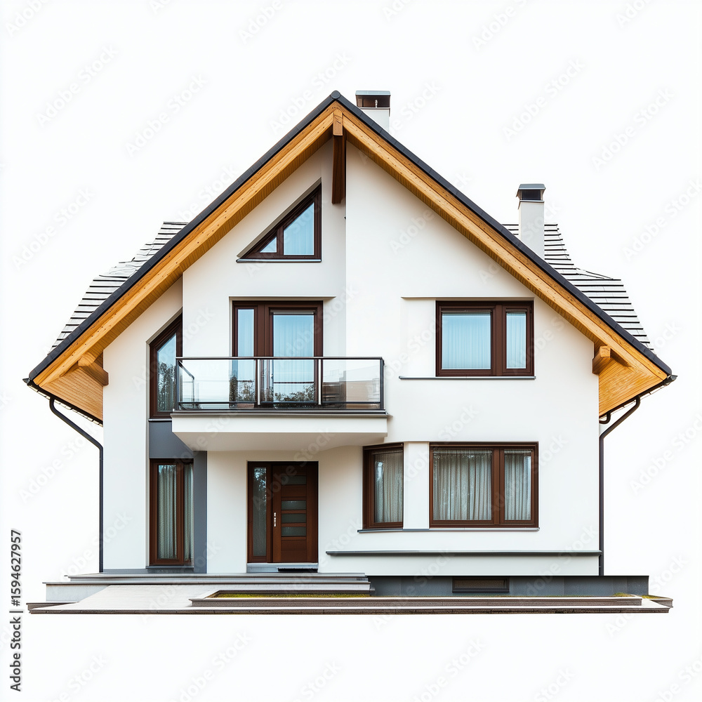 Modern white house with balcony isolated on white background Modern white house with balcony isolated on white background