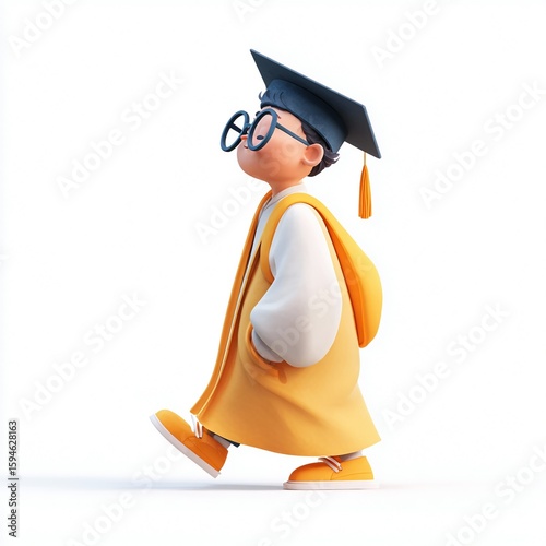 3D Boy Graduate Walking with Glasses