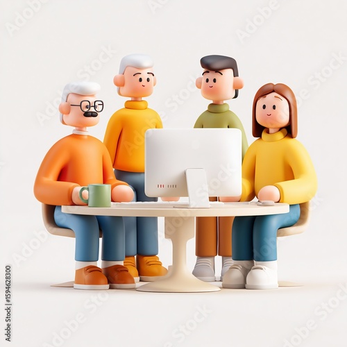 3D Team Collaboration Around Laptop Table