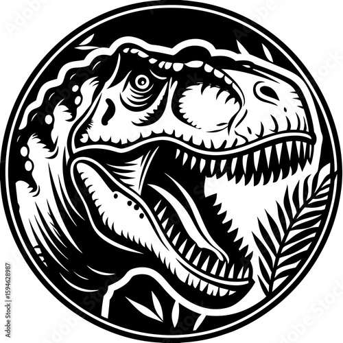 T-Rex Dinosaur Badge – Prehistoric Jungle Vector Illustration Emblem