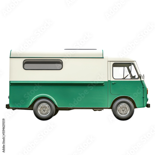 Classic Green and White Food Truck, Vintage Style, Ideal for Outdoor Events and Festivals on transparent background