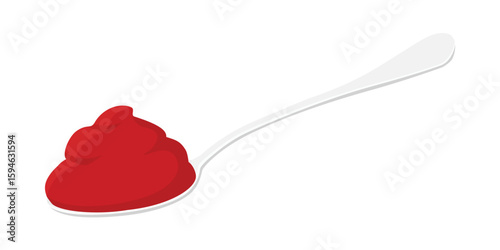 Spoon with ketchup, tomato paste or chili sauce