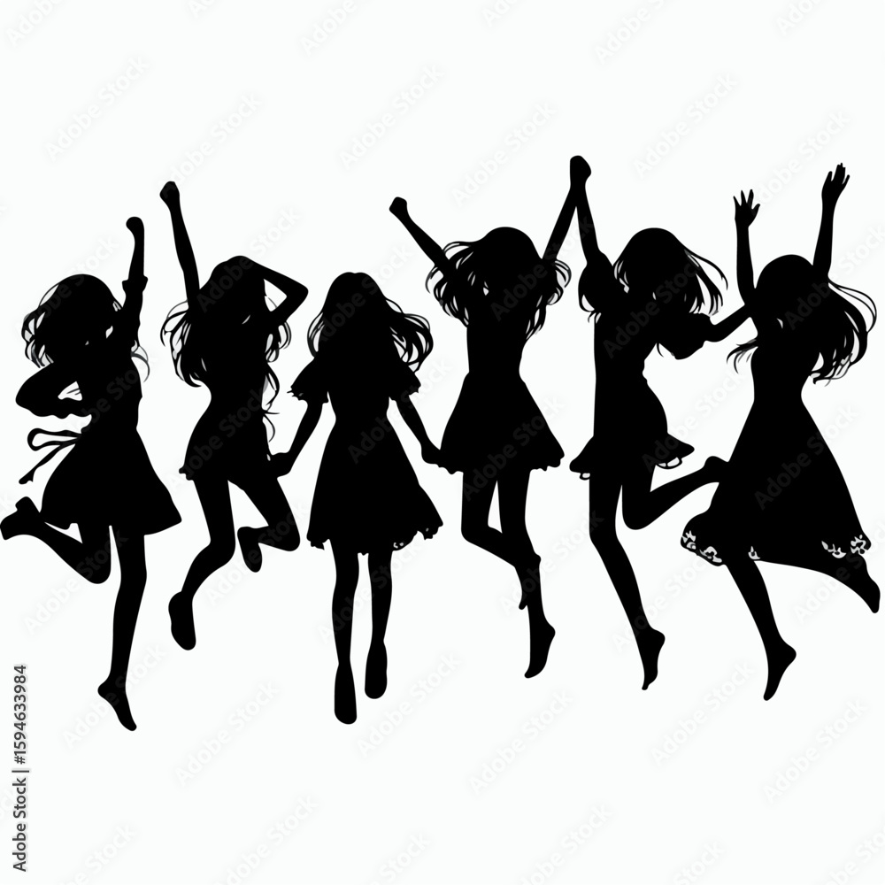 Fototapeta premium silhouette vector illustration of five women jumping