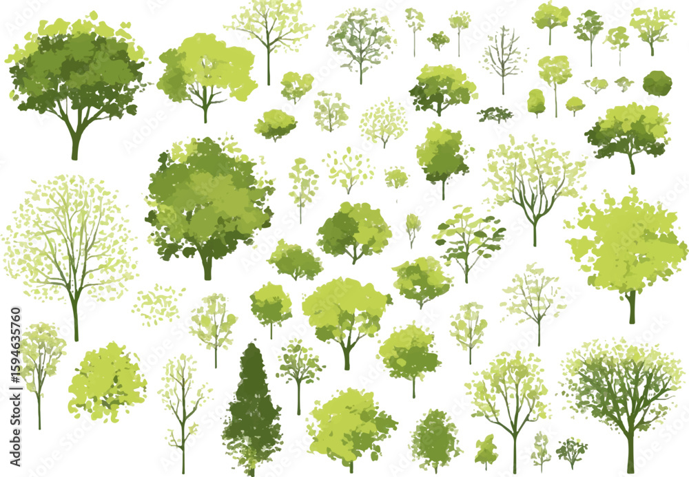 Obraz premium Seamless pattern with a set of green trees and nature elements