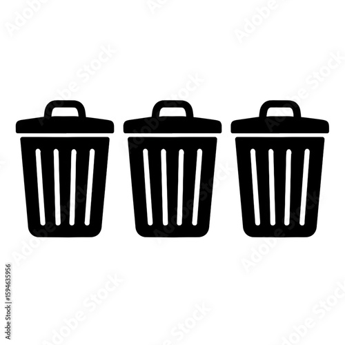 Three dustbins silhouette