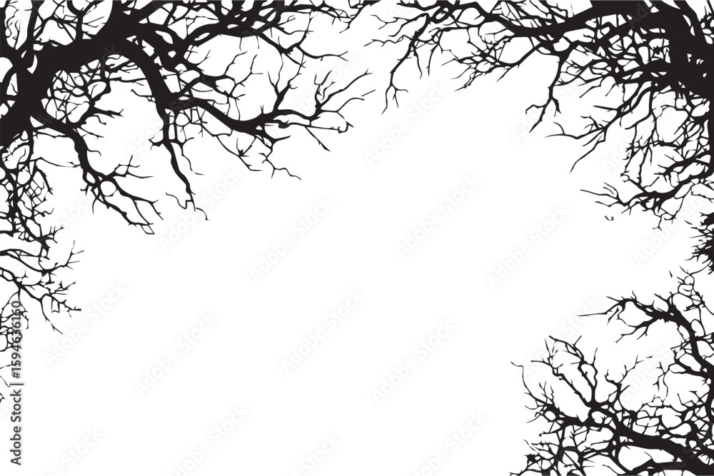 Fototapeta premium Black and white silhouette of bare tree branches, perfect for a nature or winter design illustration