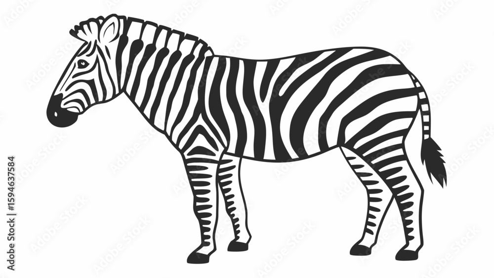 Fototapeta premium Black and White Zebra Illustration Standing Side View