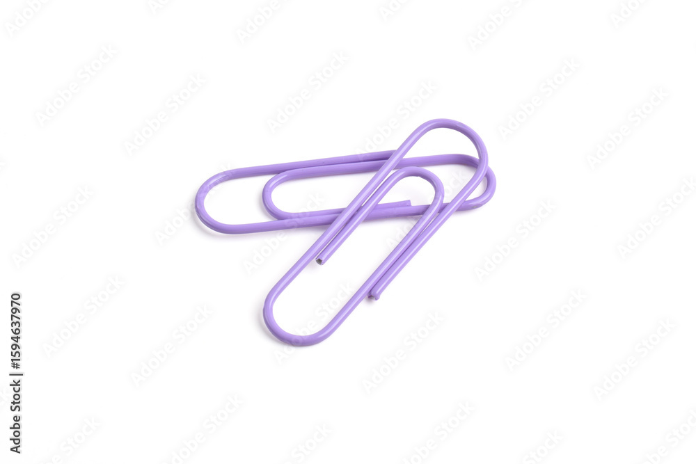 Two purple paper clips isolated on white background Two purple paper clips isolated on white background