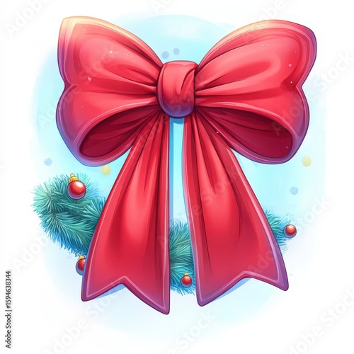 Red Bow with Christmas Ornaments