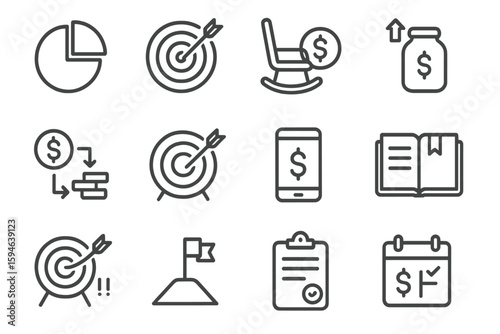Financial icons collection with target and dollar symbols