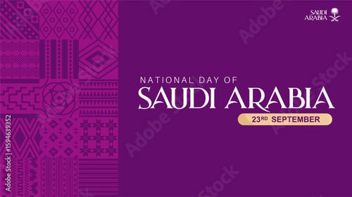 Elegant 95 years Saudi National Day 2025 background with traditional Arabian patterns and bold typography. Perfect for celebration posters, banners, events background, promos, and digital greetings.
