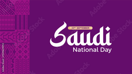 95th anniversary Saudi Arabia National Day 2025 design with abstract Islamic patterns, modern layout and bold typography. Saudi arabia traditional tribal motifs background. Vector Illustration