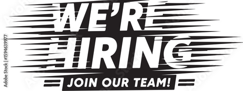 Vector art of were hiring text with dynamic speed lines