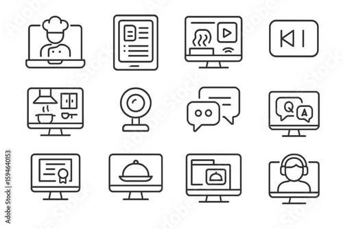 Kitchen and technology: icons of cooking, streaming, and communication
