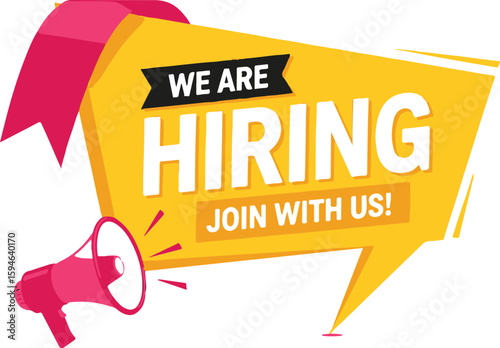 Vector art of we are hiring, join with us announcement with megaphone