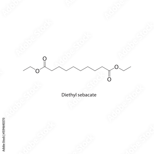 Diethyl sebacate skeletal structure. Ester Compound compound schematic illustration. Simple diagram, chemical formula.