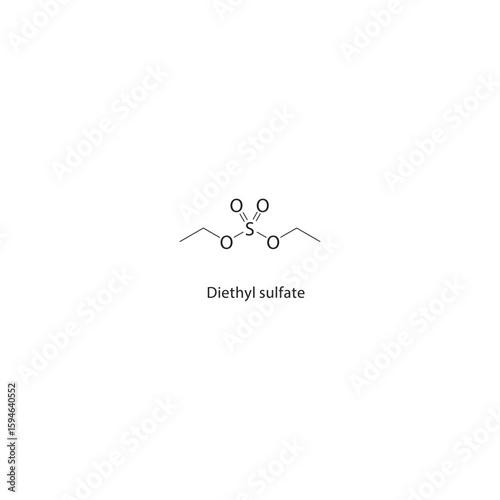 Diethyl sulfate skeletal structure. Sulfate Ester compound schematic illustration. Simple diagram, chemical formula.
